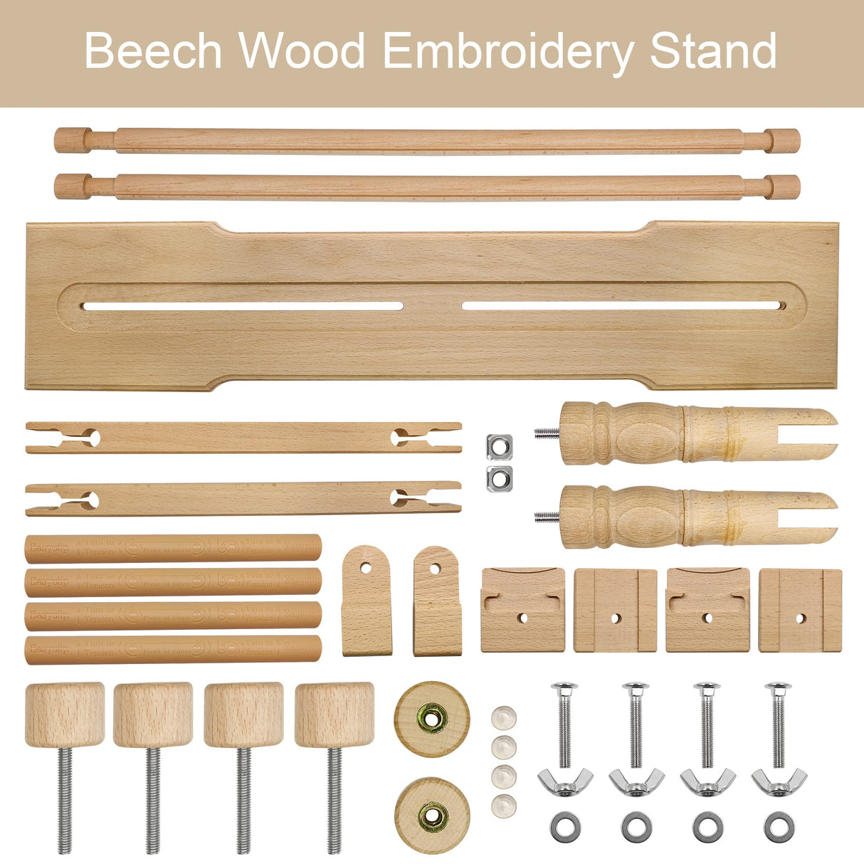 Rotated Table Embroidery Frame Stand - Adjustable Cross Stitch Scroll Frame, Beech Wood Quilting Frame Needlepoint Holder Stretch Bar for Stitching Sewing Craft guofa