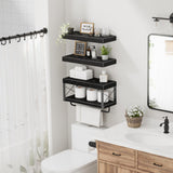 QEEIG Bathroom Shelves Over Toilet - Floating Shelf for Wall Toilet Paper Storage Farmhouse 16 inch Set of 3, Black (029-40B3) QEEIG