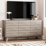 Dresser for Bedroom, 9 Drawer Wide Modern Chest of Drawers with X-Shaped Sturdy Base, Wood Double Dresser Closet Clothes Storage Organizer, Wooden TV Stand for Living Room, Hallway, Grey Xixini