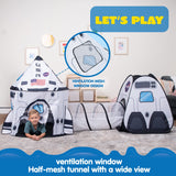 JOYIN White Rocket Ship Pop up Play Tent with Tunnel and Playhouse Kids Indoor Outdoor Spaceship Tent Set JOYIN