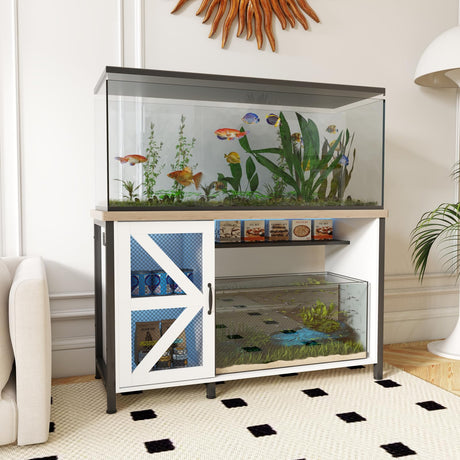 OC Orange-Casual 55-75 Gallon Aquarium Stand with Power Outlets & LED Light, Fish Tank Stand with Cabinet for Fish Tank Accessories Storage, Heavy Duty Metal Frame, 1100LBS Capacity (White) OC Orange-Casual