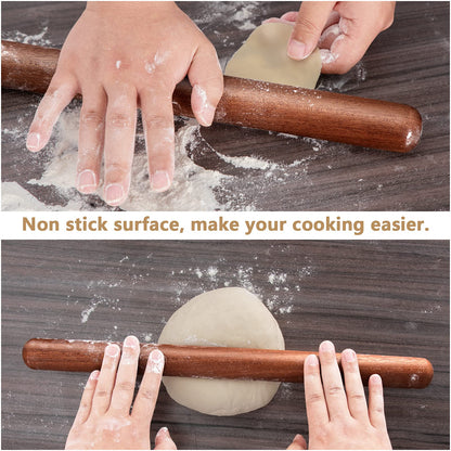 Aisoso French Rolling Pin, 17.7 Inches Wood Rolling Pin for Baking Extra Long Thickened, Classic Wooden Dough Roller for Fondant Pizza Pie Crust Cookie Pastry, Essential Kitchen Utensil, Brown