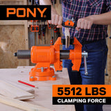 PONY Heavy Duty Bench Vise, 5-inch Jaw Width 5-inch Jaw Opening, 360-Degree Swivel Base with Anvil, Utility Combination Pipe Home Vise for Woodworking, One-Pair Vise Jaw Pad Included PONY