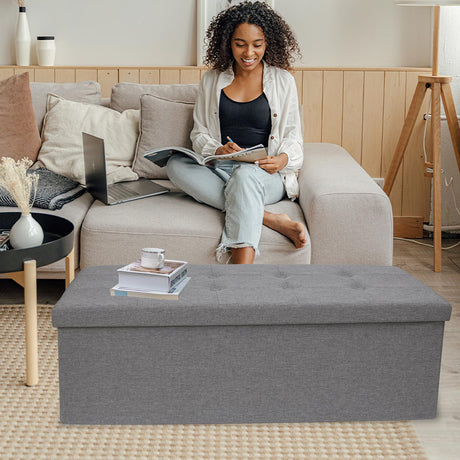GLAXYFUR 43.3 inches Folding Storage Ottoman Bench Storage Chest Footrest for Bedroom, Entryway and Living Room, Holds up to 660 lb Dark Grey GLAXYFUR
