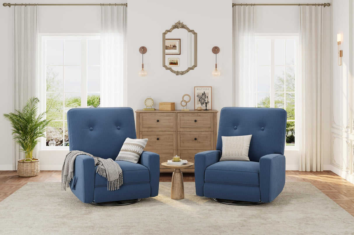 Nursery Recliner Chair, 360° Swivel Rocking Glider Chair for Adults with Adjustable Backrest & Footrest, Upholstered Armchair for Living Rooms, Bedrooms, Apartments, Blue Garvee