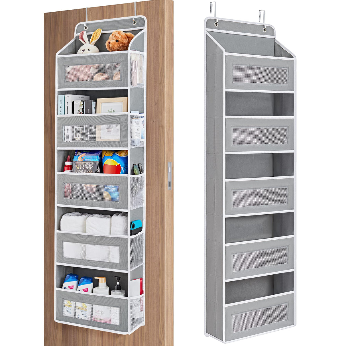 JARLINK Over The Door Organizer Storage, 5 Shelf Hanging Door Organizer with 5 Large Capacity Pockets, Anti Tilt 44 lb Load Behind Door Organizer for Bedroom, Bathroom, Pantry, Nursery, (Grey) JARLINK