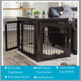 INTERNET'S BEST Decorative Dog Kennel with Pet Bed, Small Pet House, Double Door Indoor Crate, Engineered Wood & Wire Furniture, Side Table & Nightstand, Fits Small Dogs - Espresso Internet's Best