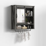 RoyalCraft 28in Bathroom Cabinet Wall Mount with Sliding Mirror Door, Over The Toilet Storage Cabinet, Farmhouse Medicine Cabinet with Shelves and Towel Bar for Living Room, 28" W x 29" H, Dark Grey RoyalCraft