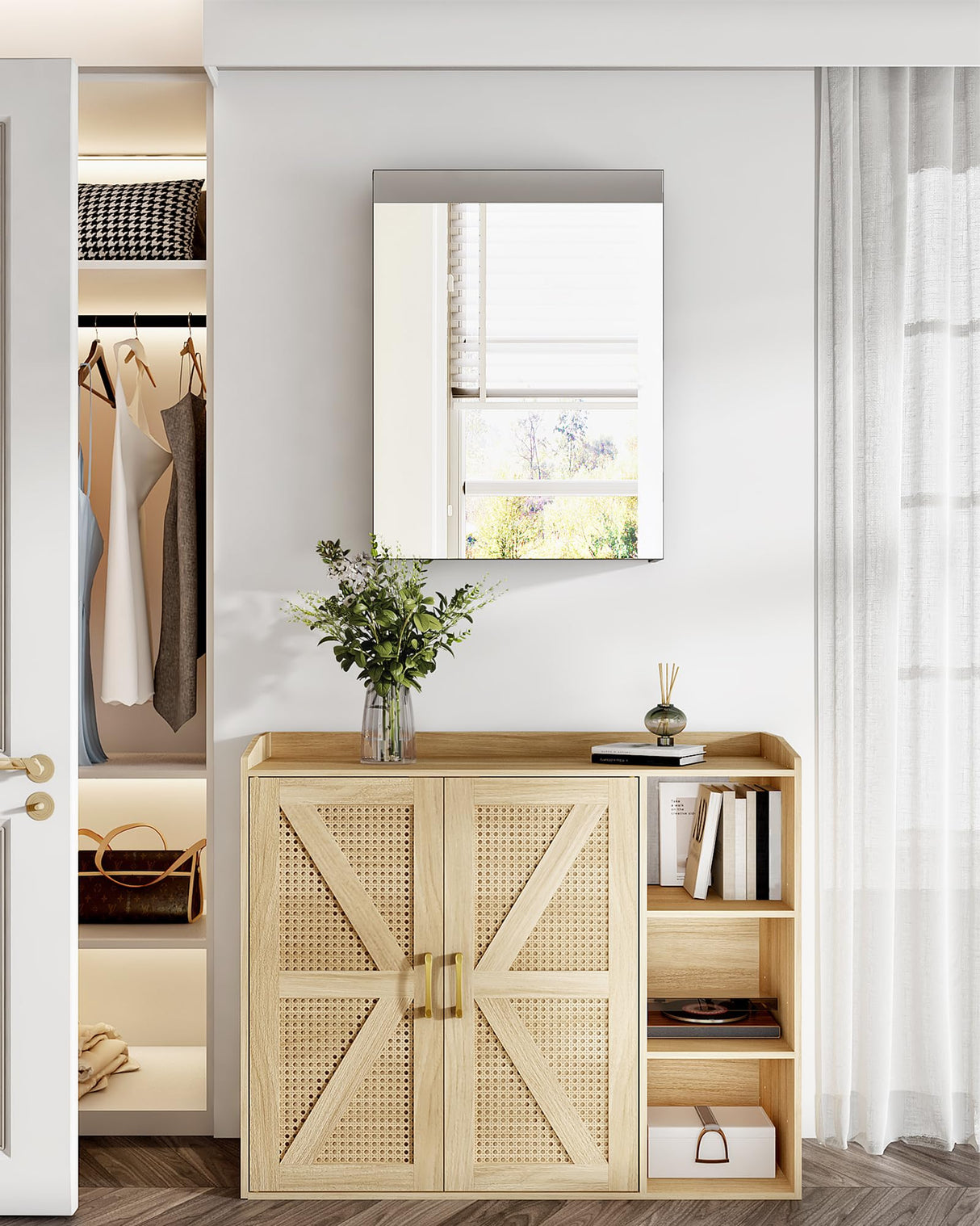 CHOEZON Bathroom Medicine Cabinet, Wall-Mounted Bathroom Vanity with Mirror, Bathroom Medicine Cabinet with Storage Function, Hanging Storage Cabinet, Adjustable Shelves, Black CHOEZON