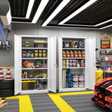 Greenvelly Metal Garage Storage Cabinet, White Steel Lockable Cabinet with 2 Doors and 4 Adjustable Shelves, 71" Utility Metal Filing Cabinet with Greenvelly