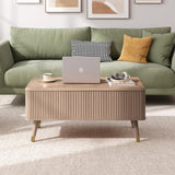 Vanvuson Lift Top Coffee Table with Storage, Mid Century Modern Coffee Table with Solid Wood Legs, 38" Minimalist Fluted Center Table for Living Room, Home Office, Natural Oak Vanvuson