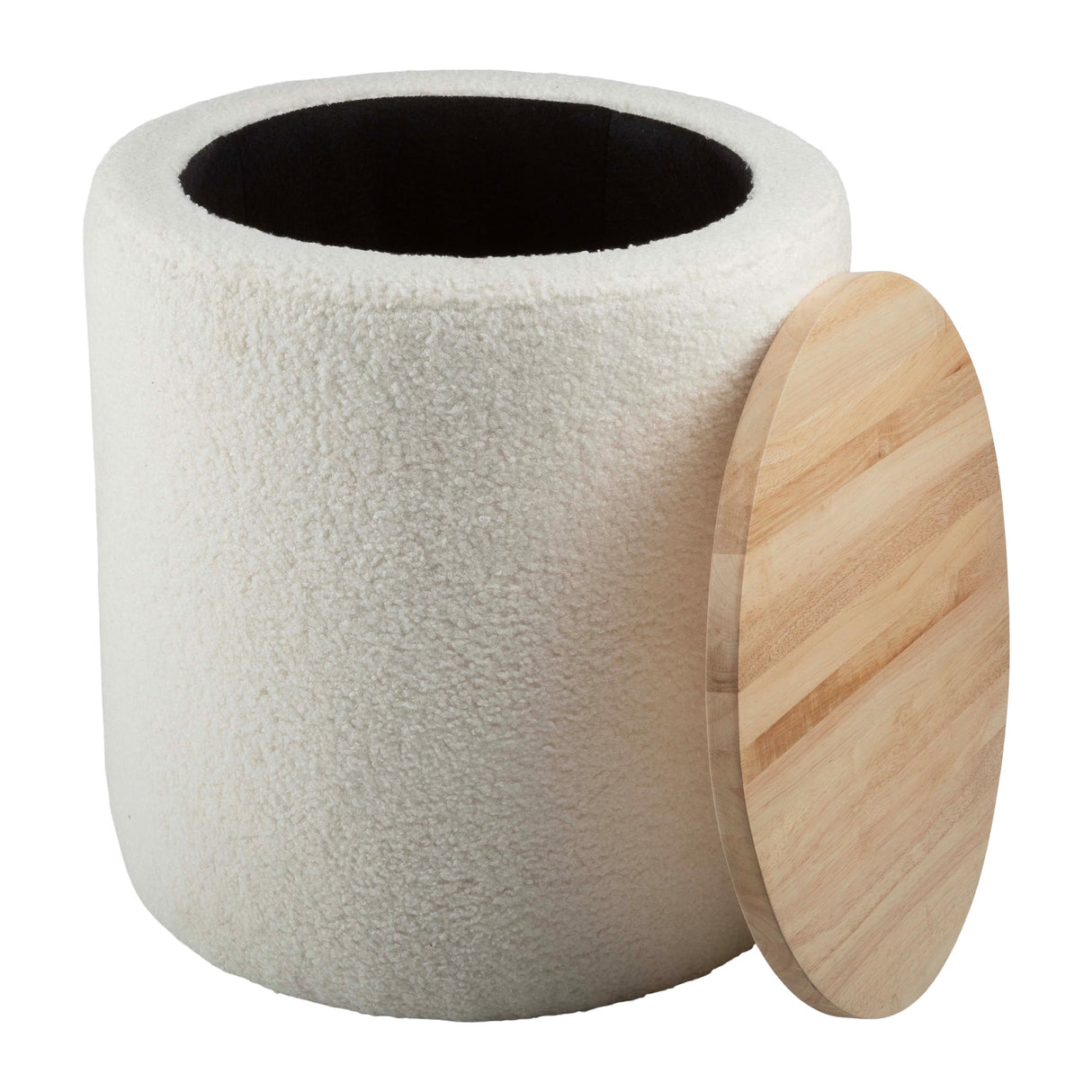 Lavish Home Storage Ottoman - Teddy Fabric Upholstered Ottoman with Wood Top for Living Room, Dorm, or Apartment - Ottomans with Storage (Cream) Lavish Home