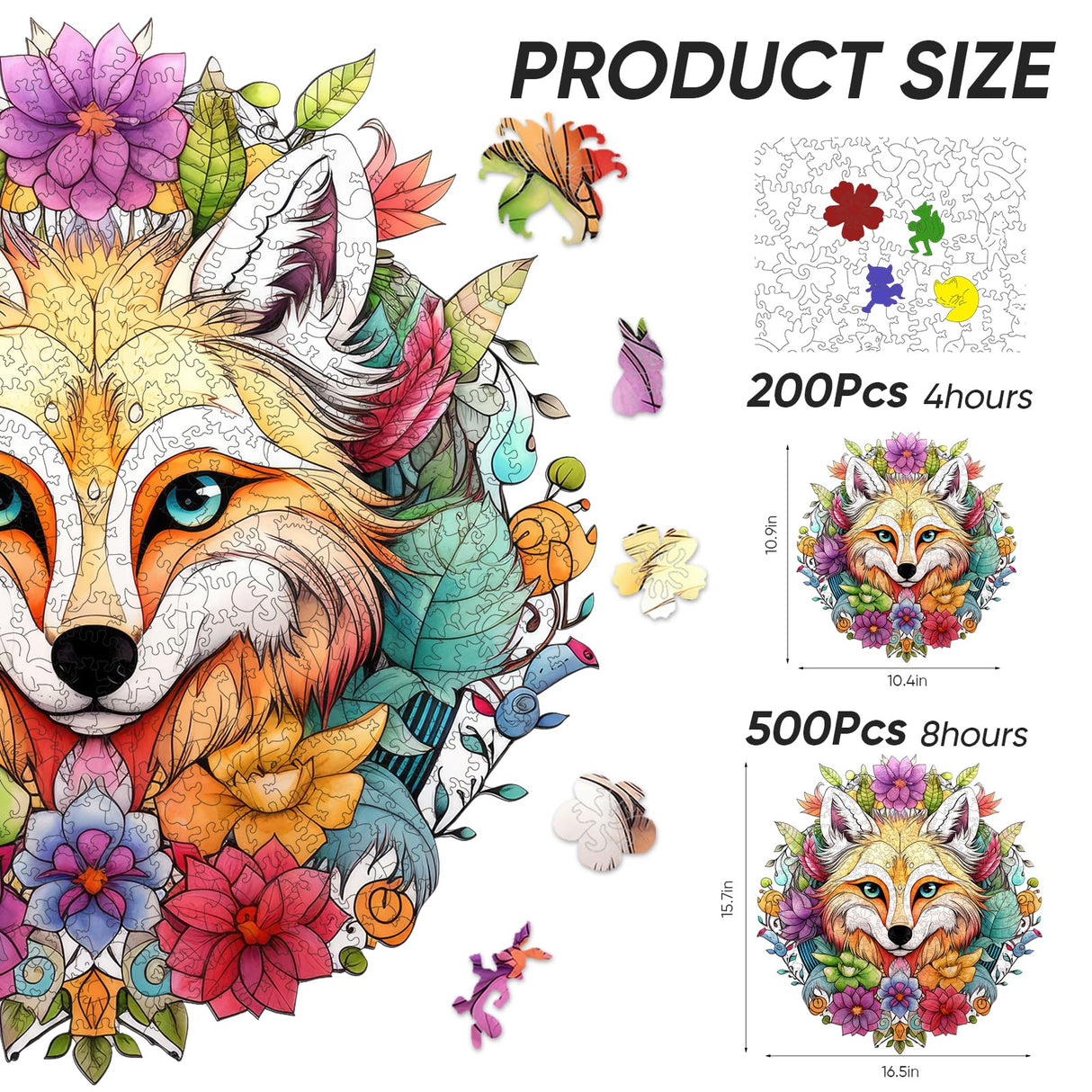 Qiuenisray Wooden Puzzles for Adults,Fox Wooden Jigsaw Puzzles 500pcs,15.7x16.5in,Royal,Unique Shape Animal Adult Puzzles,Irregular Wood Puzzles Creative Gift for Adults and Kids Family Game Qiuenisray