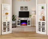 AMERLIFE Curved Corner Storage Cabinet, 65" Tall Freestanding Bookcase with Glass Doors & Adjustable Shelves, 5-Tier Corner Display Cabinet for Living Room, Bathroom, Distressed White AMERLIFE