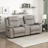 Lexicon Manual Double Reclining Loveseat, Polished Microfiber Manual Wall Hugger Loveseat Recliner for Living Room, Center Storage Console/Cup Holders, Easy Assembly, Dove Lexicon