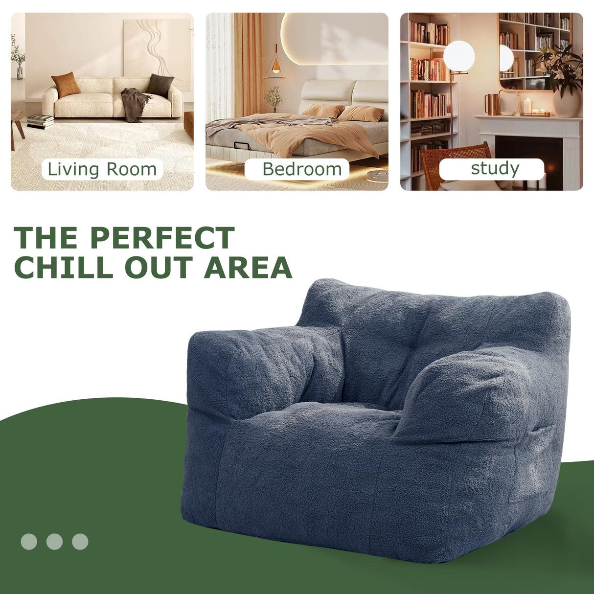 HIGOGOGO Giant Bean Bag Chairs,Big Comfy Chair Sofa for Bedroom Living Room, Large Lazy Bean Bag Chair with Pocket Armrests for Gaming, Reading HIGOGOGO