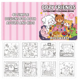 Cozy Friends: Coloring Book for Adults and Teens Featuring Super Cute Animal Characters with Easy and Simple Big Designs for Relaxation (Thick Lined Bold & Easy Coloring) Tesitehi