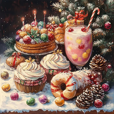 Christmas Cake Donut Diamond Art Kits for Adults, 5D Diamond Painting Kits for Adults Beginners, DIY Full Round Drill Diamond Dot Painting Gem Art Kits for Adult, Home Wall Decor 13.8x13.8 Inch