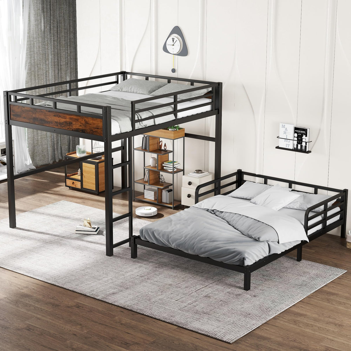 Queen Over Queen Bunk Bed with Headboard and Full Length Guardrail, Separable Bunk Bed Queen Size, Heavy Duty Bunk Beds Can Turns Into Loft Bed and Platform Bed, Black Bellemave