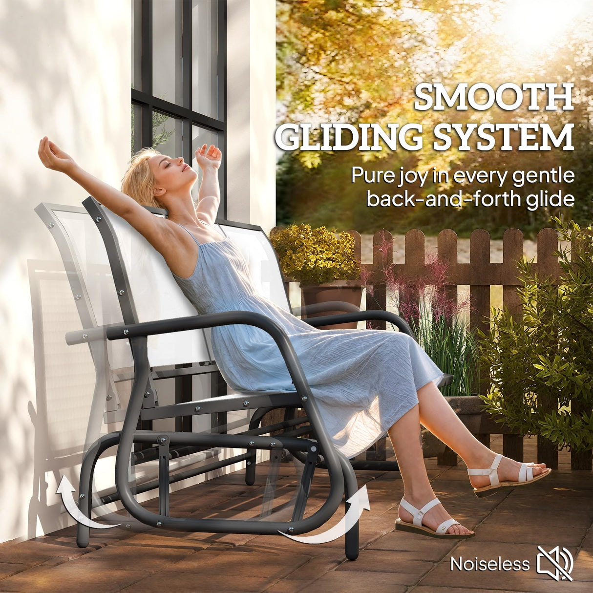 Outsunny 3-Person Patio Glider Bench, Outdoor Porch Glider Swing with 3 Seats, Breathable Mesh Fabric, Metal Frame, Cream White Outsunny