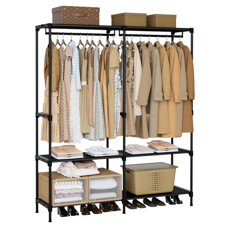 CASAMAYA Clothes Rack, Portable Closet, 54.3 Inch Large Capacity Wardrobe Closet, Clothes Storage Organizer with Shelves and 2 Hanging Rods, Easy to Assembly, Black PCT002B01 CASAMAYA