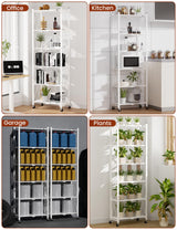 ALANNG 73.6 Inch Folding Bookshelf, 6 Tier Metal Bookcase and Bookshelves, Tall Shelves for Living Room Office Bedroom, Heavy Duty Book Shelve Free Standing Open (White, 1PACK) ALANNG