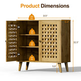 RoyalCraft Rattan Accent Cabinet with Doors, Farmhouse Buffet Entryway Cabinet with Oak Legs for Living Room, Natural Wooden Decorative Sideboard with Adjustable Shelf RoyalCraft