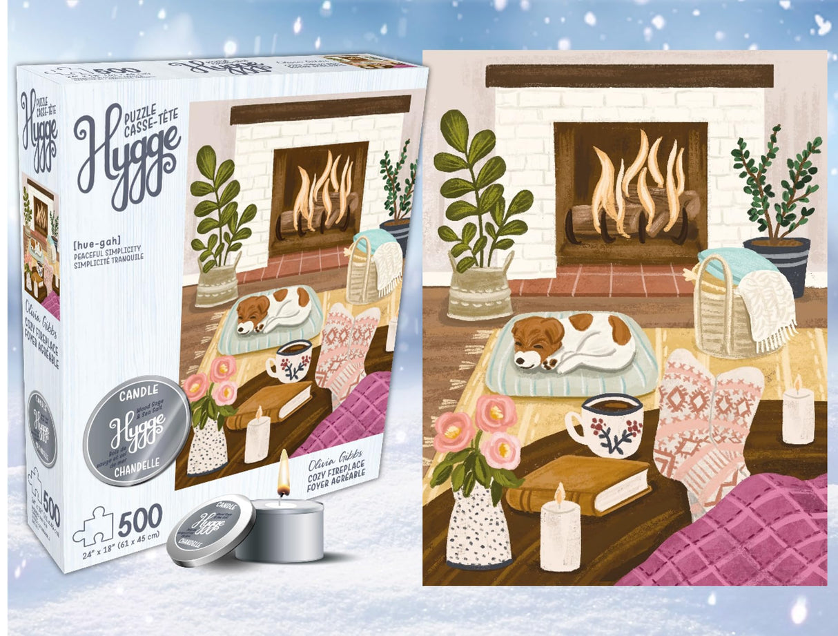 500 Piece Puzzle for Adults Hygge Collection Cozy Fireplace by Olivia Gibbs Blueboard Puzzle Jigsaw + Bonus Candle KI Puzzles from Playview KI Puzzles