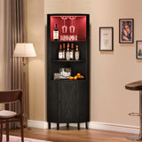 YITAHOME Black Corner Bar Cabinet with LED Lighting, Glass Holder & 5-Tier Storage Shelves YITAHOME