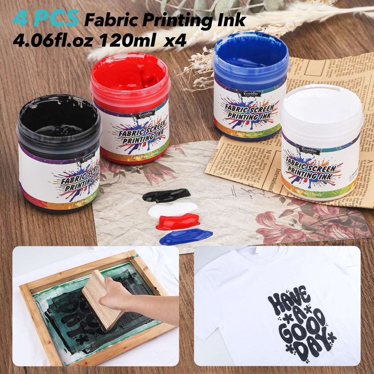 Ecoofor 47pcs All-in-One Set with 50W UV Exposure Lamp,2 Size Wood Screen Printing Frames, 4 Colors Screen Printing Ink, 10 A4 Size Inkjet Transparency Films Ecoofor