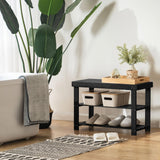 Apicizon Bamboo Shoe Rack for Entryway, 3-Tier Shoe Rack Bench for Front Door Entrance, Small Shoe Organizer with Storage, Black Apicizon