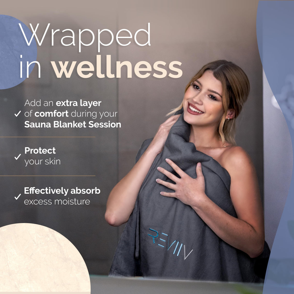 Sauna Blanket Insert Towel Kit - 3 Pcs Luxuriously Soft & Absorbent Sauna Towel Sack with Microfiber Head Towel & Headband - Sauna Accessories for Infrared Sauna Blanket Simplified Cleanup - 70" x 30" REVIIV