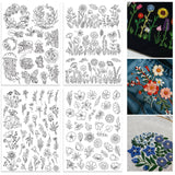 ORIGACH 4 Sheets 105 Pcs Water Soluble Embroidery Patterns Stabilizers - Pre-Printed Floral, Flowering Shrubs & Leaves Designs - Stick & Stitch Embroidery Paper for Hand Sewing Lovers ORIGACH