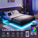 Queen Size Floating Bed Frame with USB Charging Station and LED Lights, Modern Metal Platform Bed Frame with Mattress Slide Stopper, Noise Free No Box Spring Needed and Easy Assembly Liians