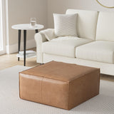 SIMPLIHOME Brody 30-inch Wide Large Square Coffee Table Pouf in Distressed Brown, Vegan Faux Leather Ottoman, Footrest, or Extra Seating for Living Room, Assembled SIMPLIHOME