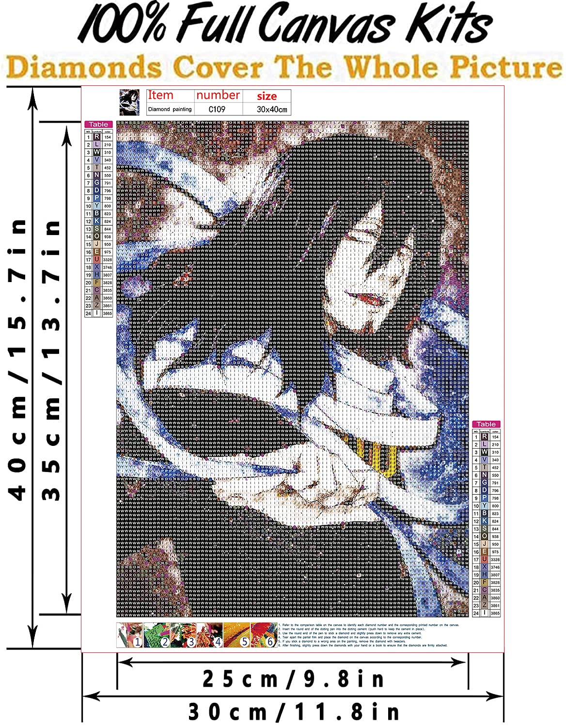 DIY 5D Diamond Painting Anime by Number Kits Full Drills for Adults, Cross Stitch Crystal Rhinestone Embroidery Pictures Arts Craft for Home Wall Decor Gift.(M-H-A-210-30X40) vodwml