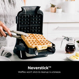 Ninja BW1001 NeverStick PRO Belgian Waffle Maker, Vertical Design, 5 Shade Settings, with Precision-Pour Cup & Chef-curated Recipe Guide, Black & Silver Ninja
