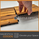 24 Sq Ft Interlocking Deck Tiles Snap Together Wood Flooring - 12 x 12 Acacia Hardwood Outdoor Flooring for Patio - Click Floor Decking Tile, Water Resistant Balcony Flooring, Wooden Parquet Flooring Majestick Goods