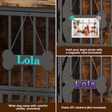 Easycom Dog Crate Furniture, 31.5" Assembly-Free Dog Crates for Small & Medium Dogs, Foldable Dog Kennel Indoor with Tag & Adjustable Dog Bowls, Wooden Dog Cage Use as End Table, Rustic Brown EasyCom