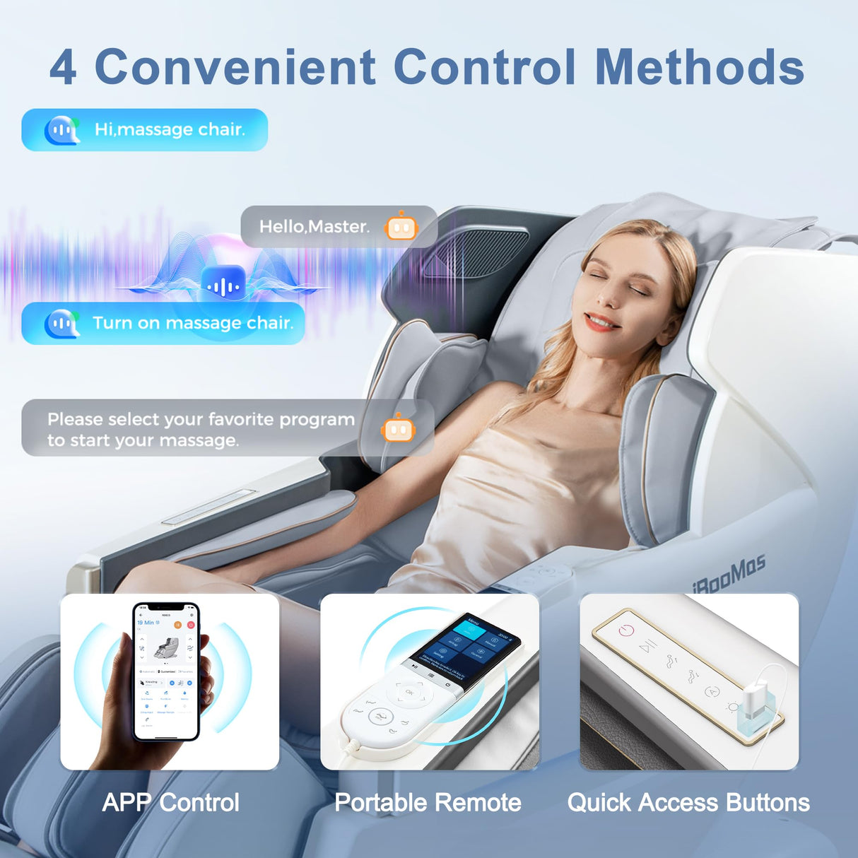 iBooMas 2025 Massage Chair Full Body, Zero Gravity Massage Chair Recliner with SL-Track, Upgraded Auto-Extend Footrest, Foot Rollers, App Favorite Function, Body Scan, Airbags, Heat(White+Grey) iBooMas