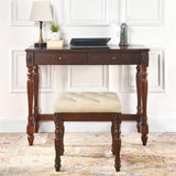 MODERION Vanity Bench Stool with Padded Cushion, Piano Bench with Solid Wood Carving Legs, Home Chairs Button Breathing Leather Upholstered Seat, MODERION