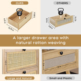 XIAO WEI Rattan Nightstand Set of 2 with Handmade Natural Rattan Drawer, Bedside Table Set of 2, Accent End Table, Boho Night Stand for Bedroom, Living Room, Metal Legs Small XIAO WEI