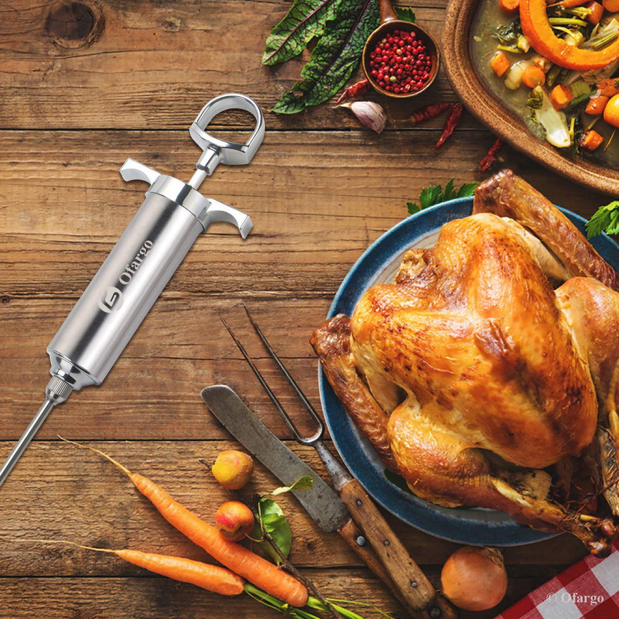 Ofargo Meat Injector, Meat Injectors for Smoking with 3 Marinade Food Injector Syringe Needles, Injector Marinades for Meats, Turkey, Brisket; 2-oz Capacity Ofargo