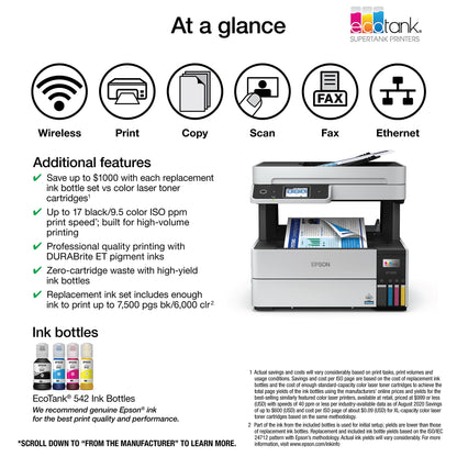 Epson EcoTank Pro ET-5170 Wireless Color All-in-One Supertank Printer with Scanner, Copier, Fax Plus Auto Document Feeder White Large