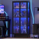 Desirable Life 4 Tier Glass Display Cabinet with 13 Color LED Lights, 63" Lighted Curio Cabinet with Glass Doors & Adjustable Shelves, Tall Metal Display Case for Collectibles - Black Desirable Life