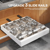 Seinloes 4Pack Expandable Pull Out Cabinet Organizer 21"Deep With Raising Pad for Framed Cabinets,Slide Out Drawers with 4pcs Divider Racks,Roll Out Shelves Adhesive,Adjustable Width 12.05"-20.4"White Seinloes