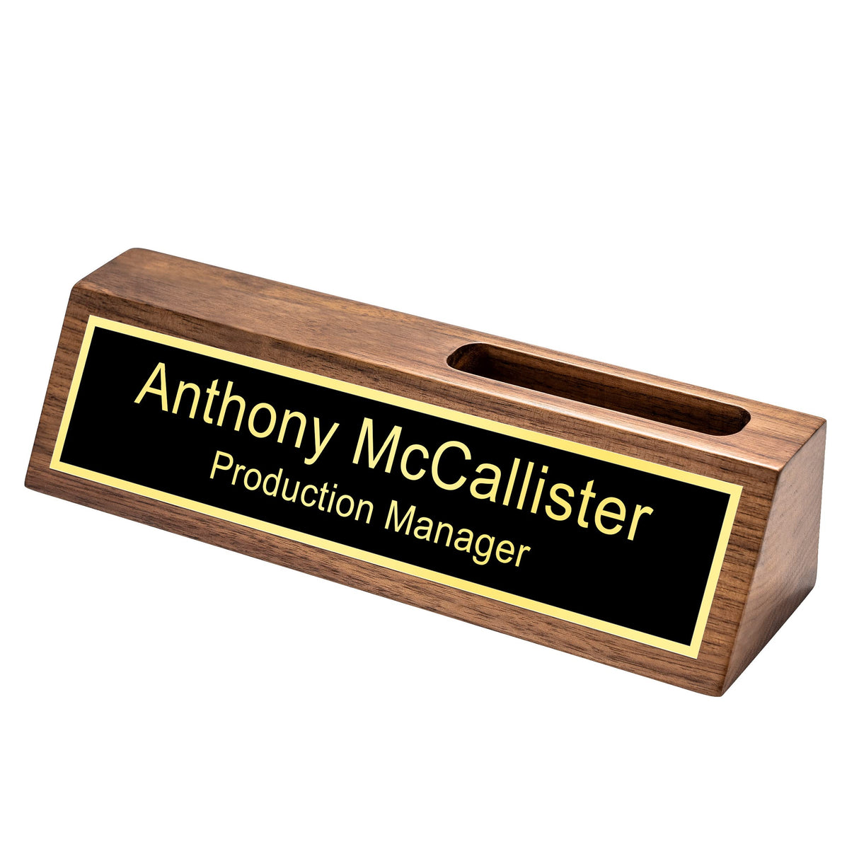 Custom Name Plate for Desk with Card Holder, Business Wood Desktop Name Holder Personalized, Office Desk Gold Decor Accessories, Gifts for Colleague KWOOD
