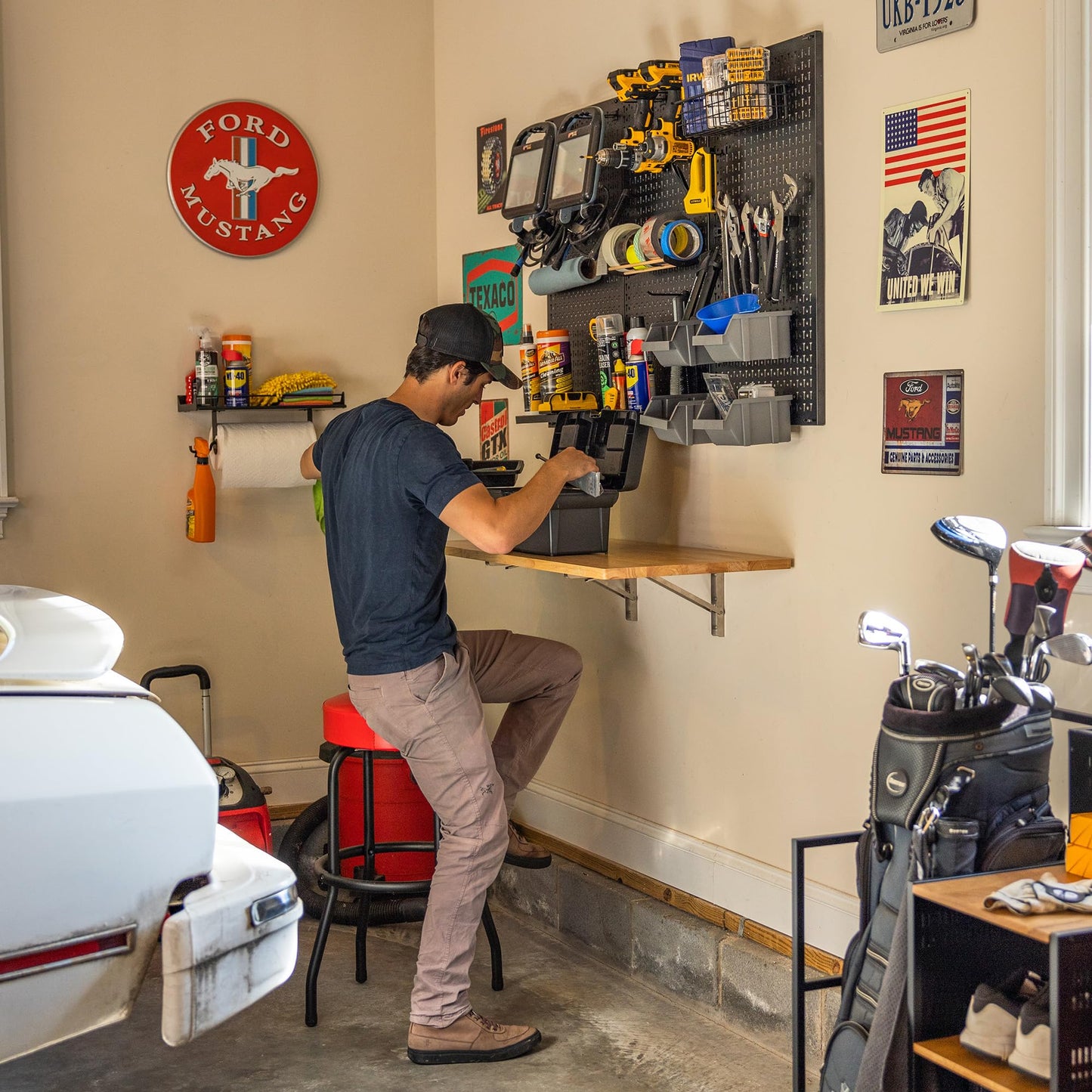 The Original Quick Clean Garage Paper Towel Holder, Wall Mount Shelf, One-Hand Tear, Garage Organization and Storage Rack Holds 50 lbs, StoreYourBoard