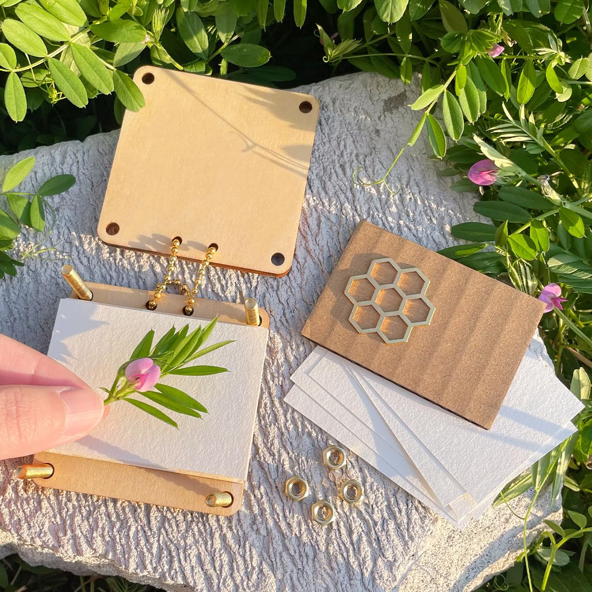 Happinit Pocket Flower Press, Small Flowers Press Kit, Micro Flower Pressing, Mini Plant Preservation Kit for Arts and Crafts Lovers (Gold) Happinit