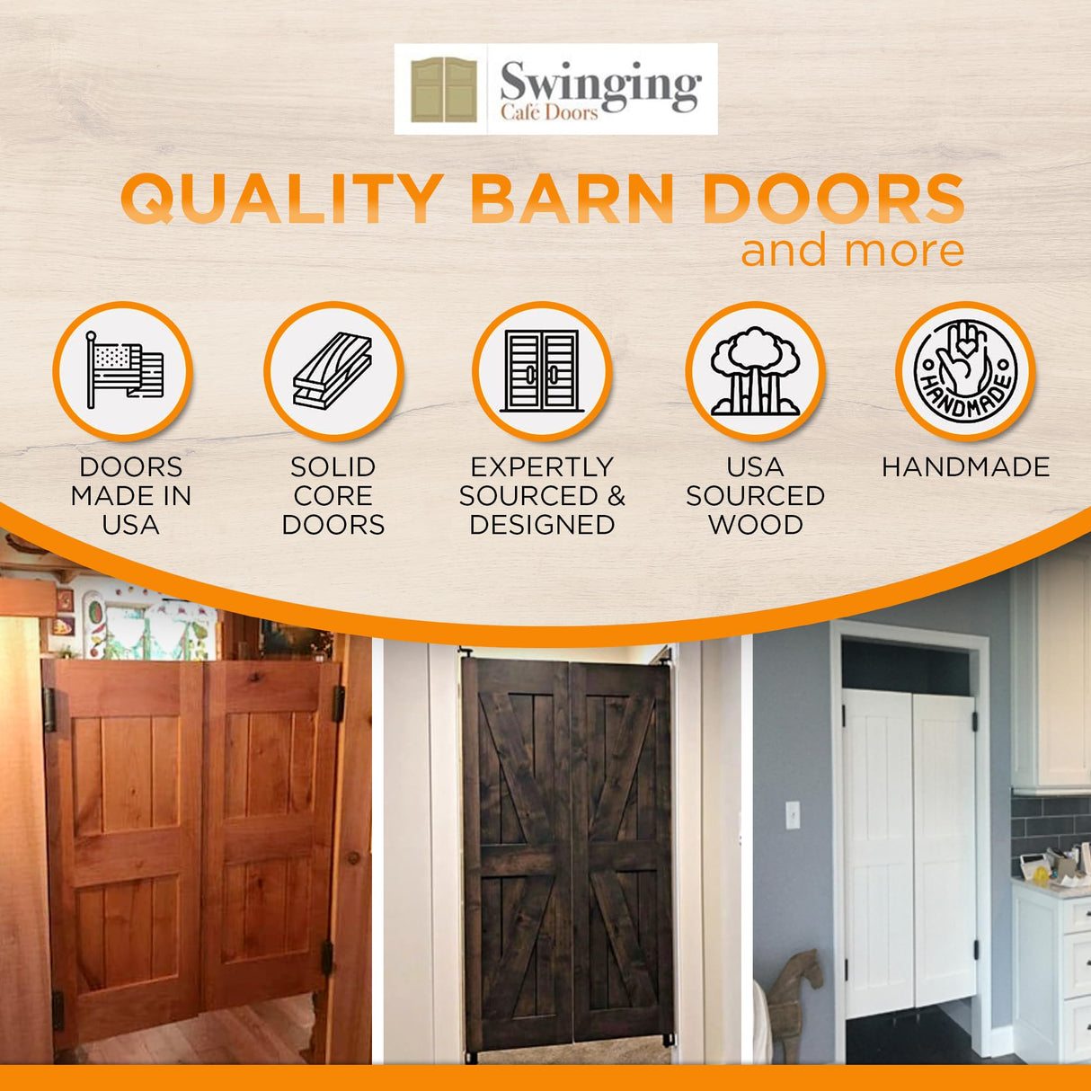 Swinging Cafe Doors Unprimed Barn Doors, 3/4" Thick Saloon Door Swing, British Brace, Satin Chrome Finish, Unfinished Solid Door with Strong Door Joints, Pre-Sanded Wood Door, (36"x42") Swinging Cafe Doors